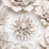 Ivory Spider Mum Ceramic Wall Flower styled with coordinating ceramic flowers at Stone Hollow Farmstead