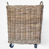 Rattan Square Kubu Grey Storage Baskets on Wheels - Stone Hollow Farmstead