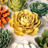 Buttercup Yellow Gay Paree Peony Ceramic Wall Flower styled with coordinating ceramic flowers at Stone Hollow Farmstead