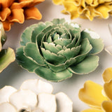 Jade Green English Rose Ceramic Wall Flower styled with coordinating ceramic flowers at Stone Hollow Farmstead