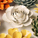 Ivory English Rose Ceramic Wall Flower styled with coordinating ceramic flowers at Stone Hollow Farmstead