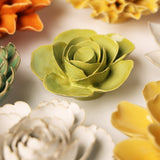 Chartreuse Elegance Ranunculus Ceramic Wall Flower styled with coordinating ceramic flowers at Stone Hollow Farmstead