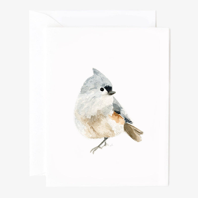 Emily Lex watercolor tufted titmouse notecard, single card with envelope