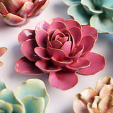 Blush Pink Begonia Ceramic Wall Flower styled with coordinating ceramic flowers at Stone Hollow Farmstead