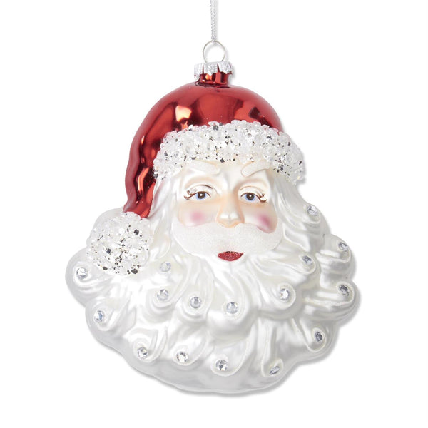 glittered and jeweled blown glass santa ornament 6.5 inch