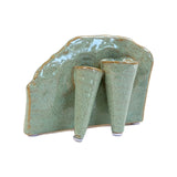 Lotus Ceramic Bud Vase Green 2 Tube alternate view at Stone Hollow Farmstead