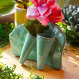 Lotus Ceramic Bud Vase Green 2 Tube styled with flowers at Stone Hollow Farmstead