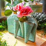Lotus Ceramic Bud Vase Green 3 Tube styled with flowers at Stone Hollow Farmstead