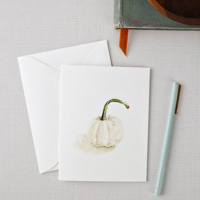White pumpkin watercolor notecard by Emily Lex, single card with envelope