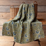 Botanical Print Cotton Throw, Plumbago, Stone Hollow Farmstead