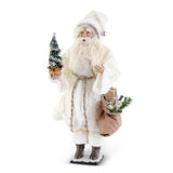 Santa figurine in white coat with tree and gift sack 28 inch