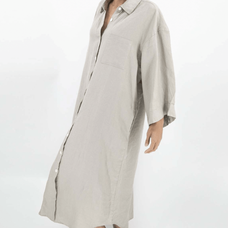 Taupe Linen Shirt Dress - Stone Hollow Farmstead