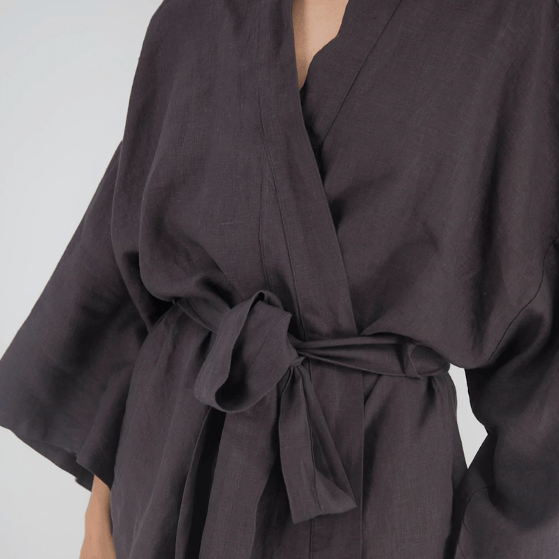 Charcoal Linen Full-Length Robe - Stone Hollow Farmstead