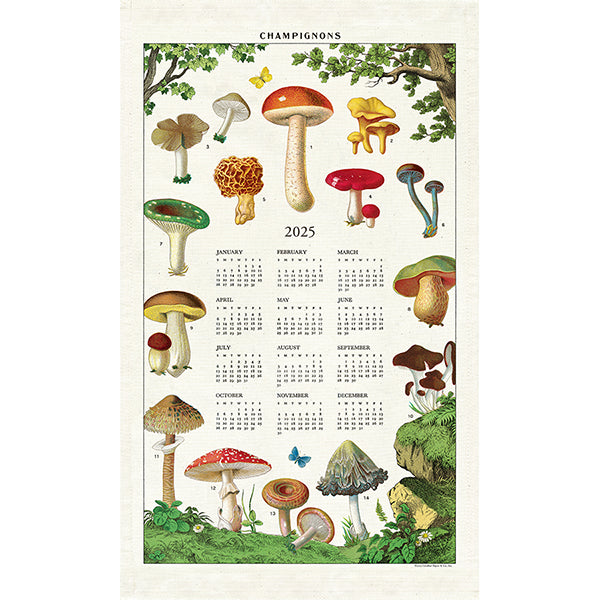 Natural Cotton Tea Towel | 2025 Mushroom Calendar