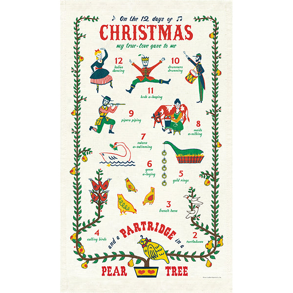 Natural Cotton Tea Towel | Twelve Days of Christmas